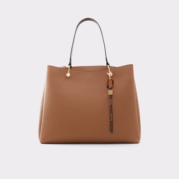 Aldo Brown Tote Bag with Snake Print Handle - Picture 1 of 6